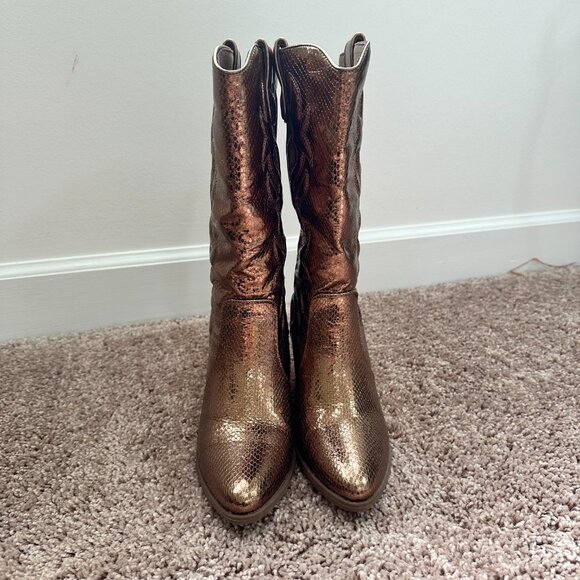 NWT Women's Michael Shannon Metallic Bronze/Gold Cowboy Boots Size 8 - Picture 5 of 11